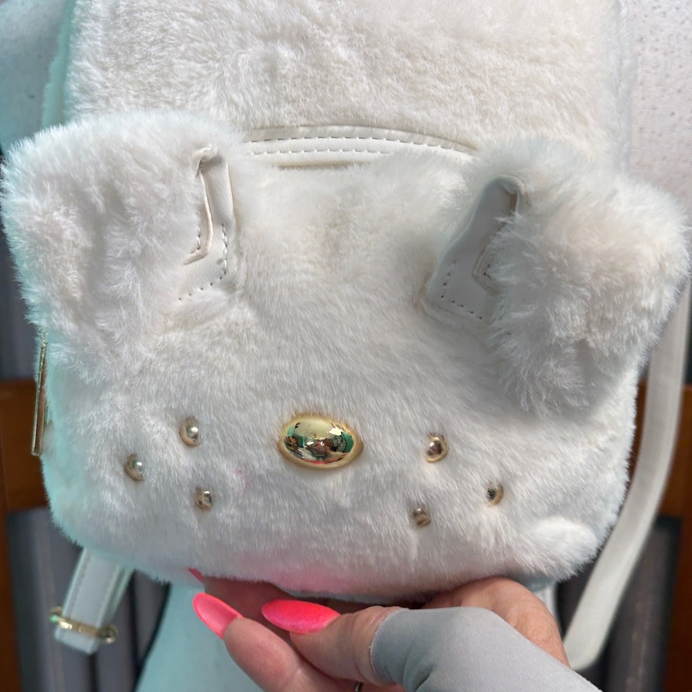Betsey Johnson White Furry dog Backpack - Picture 2 of 13